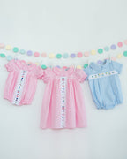 Party Time Hand Embroidered Pink Gingham Bubble Smockingbird