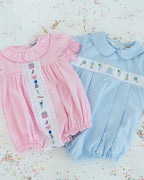 Party Time Hand Embroidered Pink Gingham Bubble Smockingbird