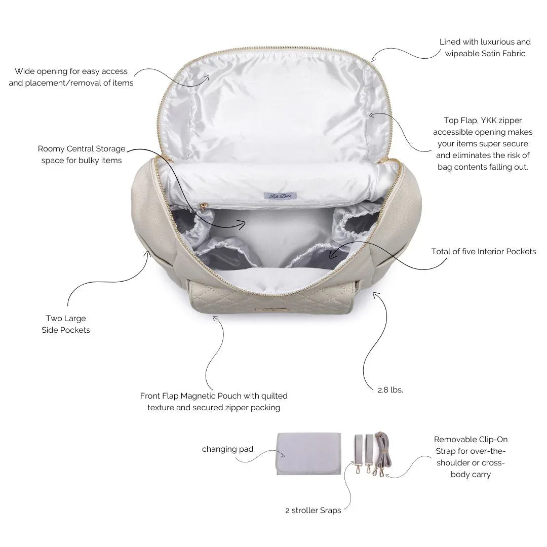Signature Diaper Bag Pearl White Luli Bebe