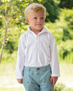 Plain White Polo Shirt with Long Sleeves Smockingbird