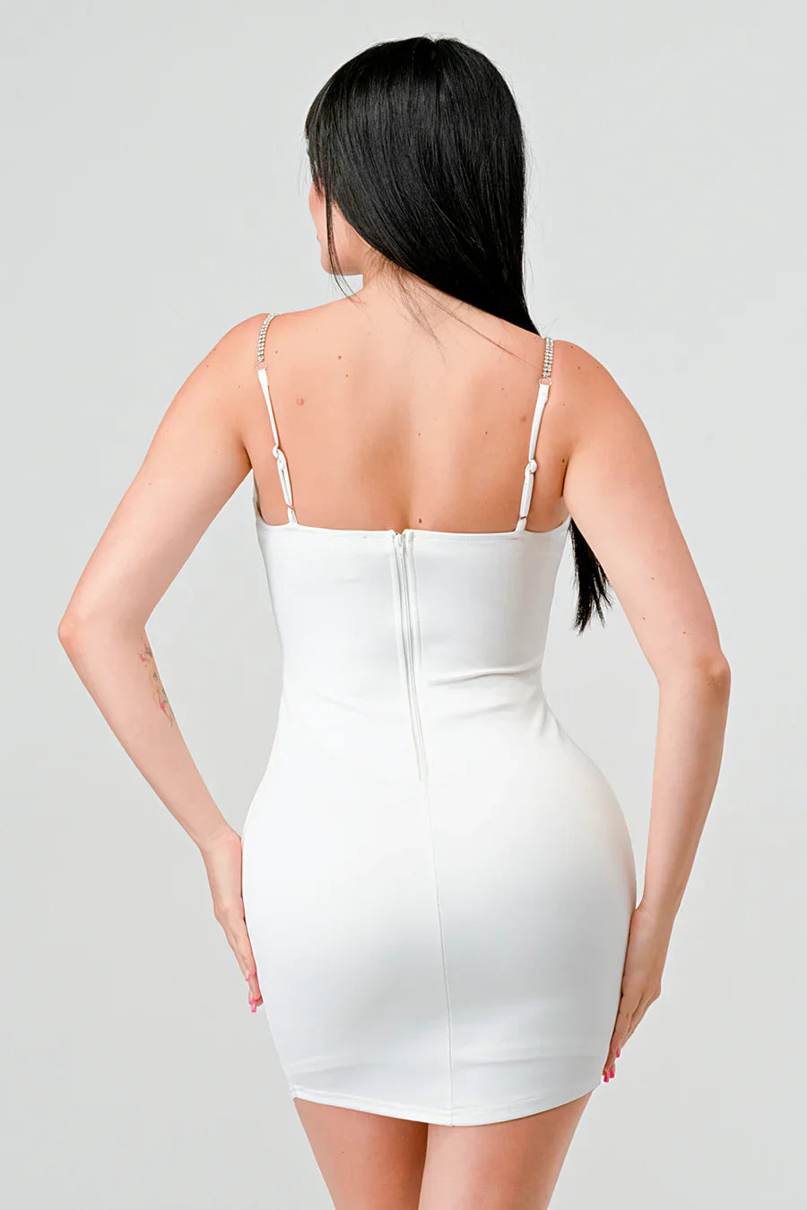 LUX TECHNO EMBELLISHED STRAP BODYCON MINI DRESS Bella Moda Latina