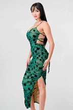 CLASSY MESH VELVET FLOCKING SIDE SLIT DRAWSTRING BACK BODYCON MIDI DRESS Bella Moda Latina