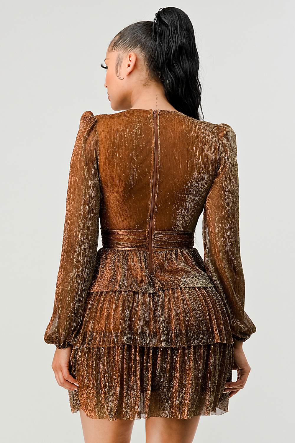 Lux Fantasy Glitter Mini Dress - Deep V-Neck & Tiered Ruffle Skirt Bella Moda Latina