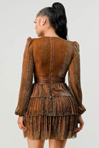 Lux Fantasy Glitter Mini Dress - Deep V-Neck & Tiered Ruffle Skirt Bella Moda Latina