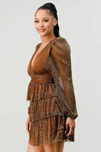 Lux Fantasy Glitter Mini Dress - Deep V-Neck & Tiered Ruffle Skirt Bella Moda Latina