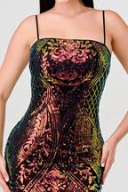 ENCHANTING PATTERN SEQUINS EMBELLISHED BACK SLIT MIDI DRESS Bella Moda Latina