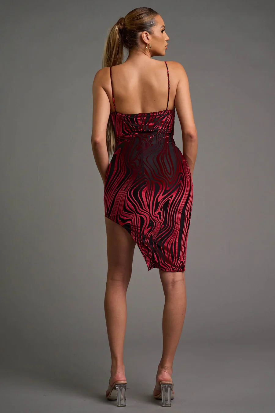 CHIC VELVET BURNOUT ASYMMETRIC \KNEE LENGTH DRESS Bella Moda Latina