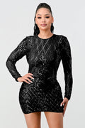 LUX GEO FLORAL SEQUINS BODYCON MINI DRESS Bella Moda Latina