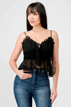CHEALSEA CHIFFON SWEETHEART SMOCKED BACK RUCHED RUFFLED SHEER CAMI TOP Bella Moda Latina