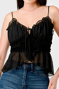CHEALSEA CHIFFON SWEETHEART SMOCKED BACK RUCHED RUFFLED SHEER CAMI TOP Bella Moda Latina
