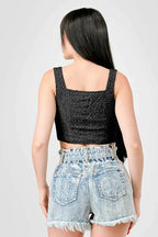 CRINKLE STRETCH KNIT SWEETHEART HOOKED BUSTIER CROPPED TOP Bella Moda Latina