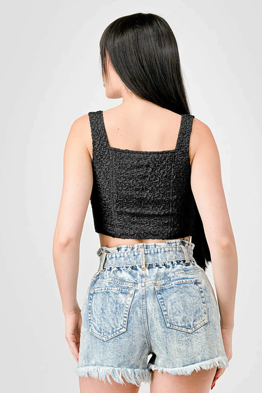 CRINKLE STRETCH KNIT SWEETHEART HOOKED BUSTIER CROPPED TOP Bella Moda Latina