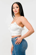 MESH CONTRAST RUCHED SWEETHEART WITH CHIFFON CAMISOLE RUFFLED CROPPED TOP Bella Moda Latina
