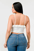 MESH CONTRAST RUCHED SWEETHEART WITH CHIFFON CAMISOLE RUFFLED CROPPED TOP Bella Moda Latina