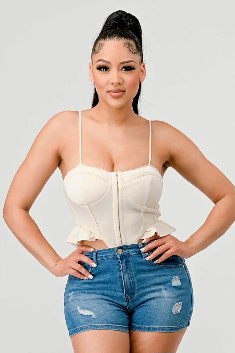 SUPER SOFT SCUBA SIDE FRILLED CAMI BODYSUIT Bella Moda Latina