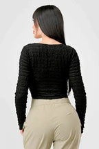 TEXTURED SWEETHEART LONG SLEEVES CROPPED TOP Bella Moda Latina