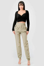 TEXTURED SWEETHEART LONG SLEEVES CROPPED TOP Bella Moda Latina