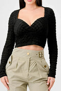 TEXTURED SWEETHEART LONG SLEEVES CROPPED TOP Bella Moda Latina