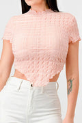 TEXTURED RUFFLED HEM KEYHOLE BACK ASYMMETRICAL CROPPED TOP Bella Moda Latina