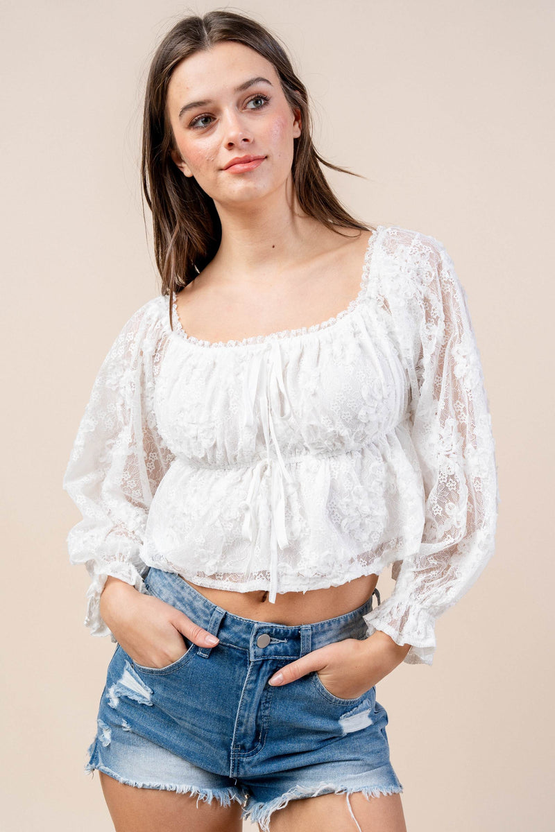 Bella Lace Angelica – 3D Off-Shoulder Floral Blouse in White Bella Moda Latina