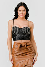 LUXE RHINESTONES COATING SWEETHEART SLEEVELESS BUSTIER TOP Bella Moda Latina