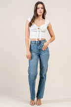 Satin Tie-Front Ruffle Bustier Crop Top Bella Moda Latina