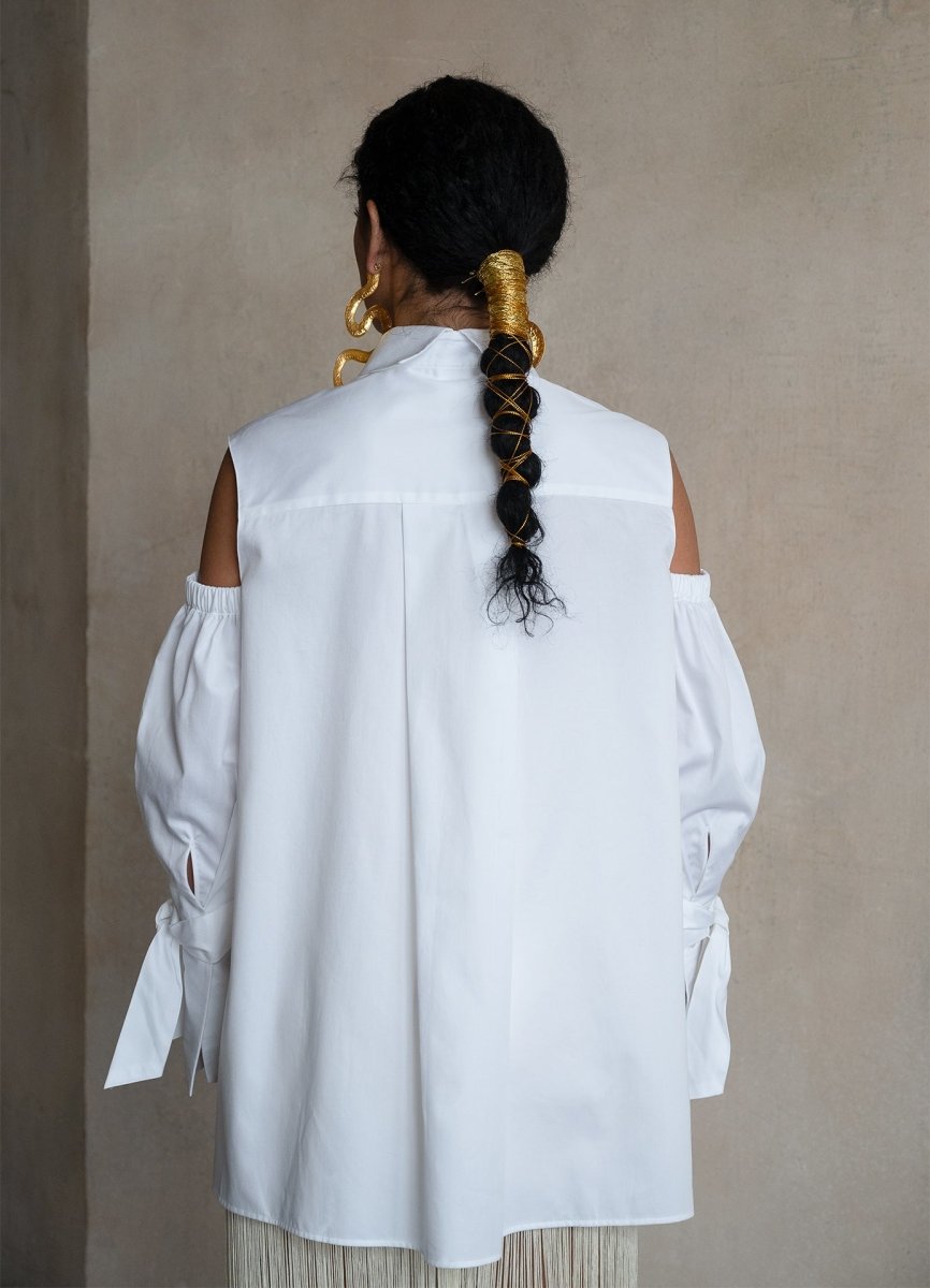Quarta Open Shoulders White Organic Cotton Shirt ETNA
