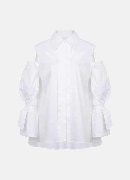 Quarta Open Shoulders White Organic Cotton Shirt