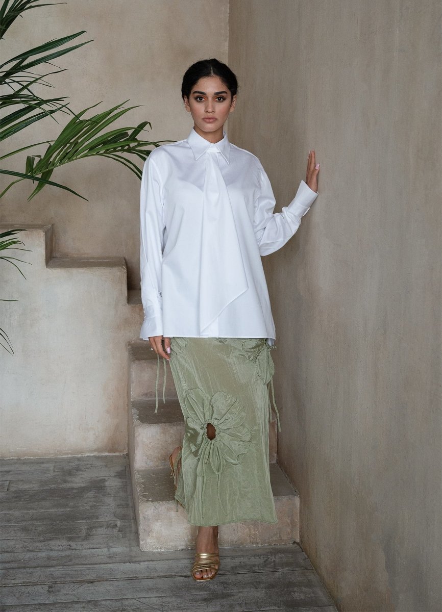 Quinta Tie Detail White Organic Cotton Shirt