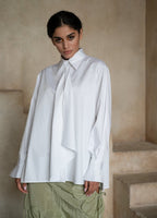 Quinta Tie Detail White Organic Cotton Shirt ETNA