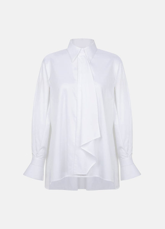 Quinta Tie Detail White Organic Cotton Shirt