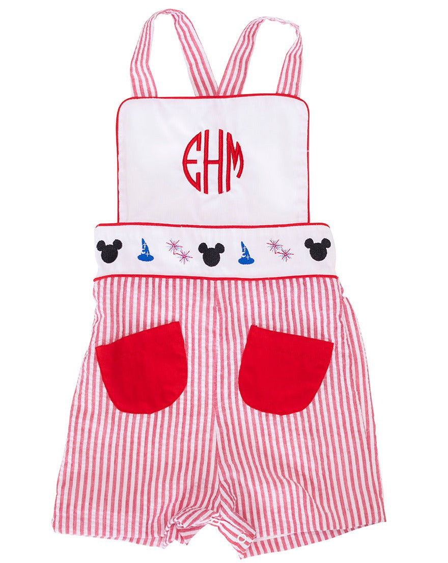 Magical Mouse Red Seersucker Shortall- FINAL SALE