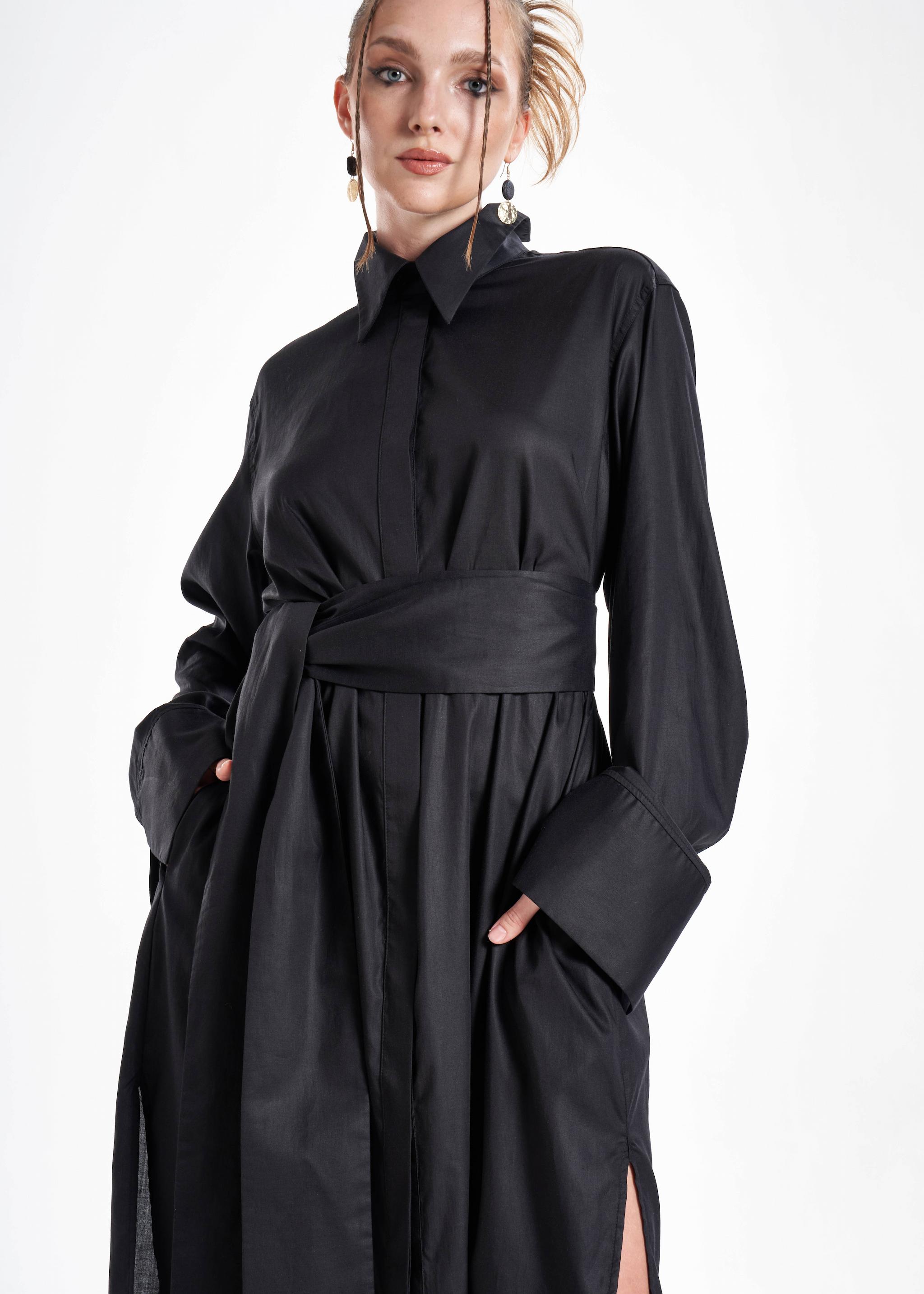 Aitna Black Maxi Shirt Dress
