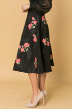 ROSE EMBROIDERY MIDI SKIRT Flying Tomato