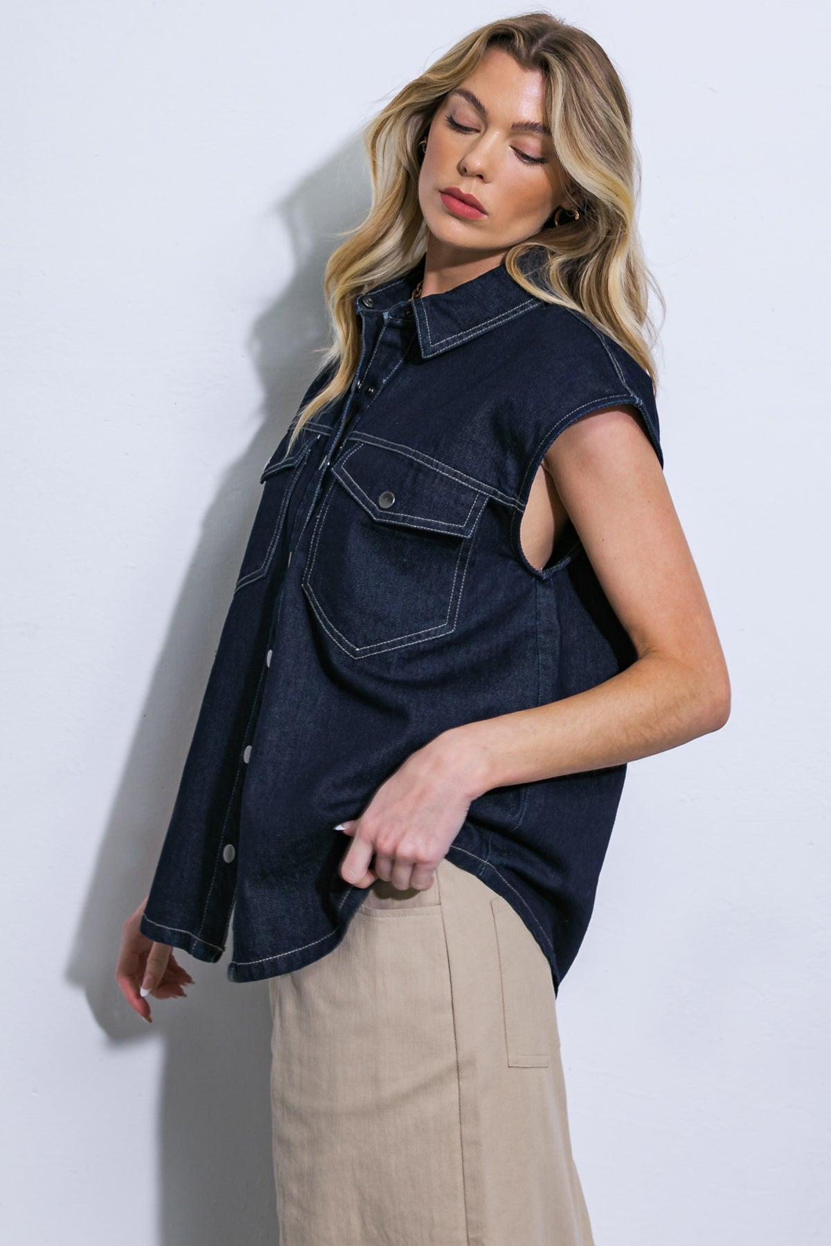 LET'S JUST RELAX DENIM TOP Flying Tomato