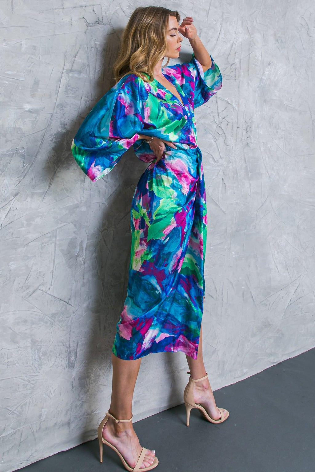 ON THE HORIZON WOVEN SATIN MIDI DRESS Flying Tomato