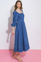 FEELIN'S GROOVY DENIM MIDI DRESS Flying Tomato