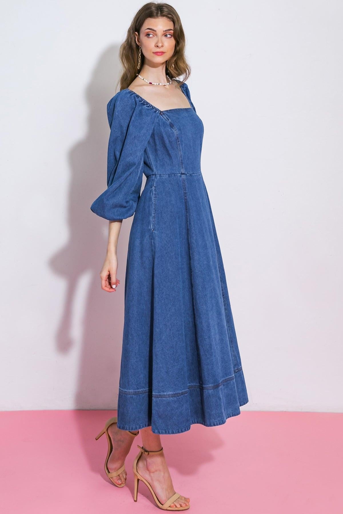 FEELIN'S GROOVY DENIM MIDI DRESS Flying Tomato