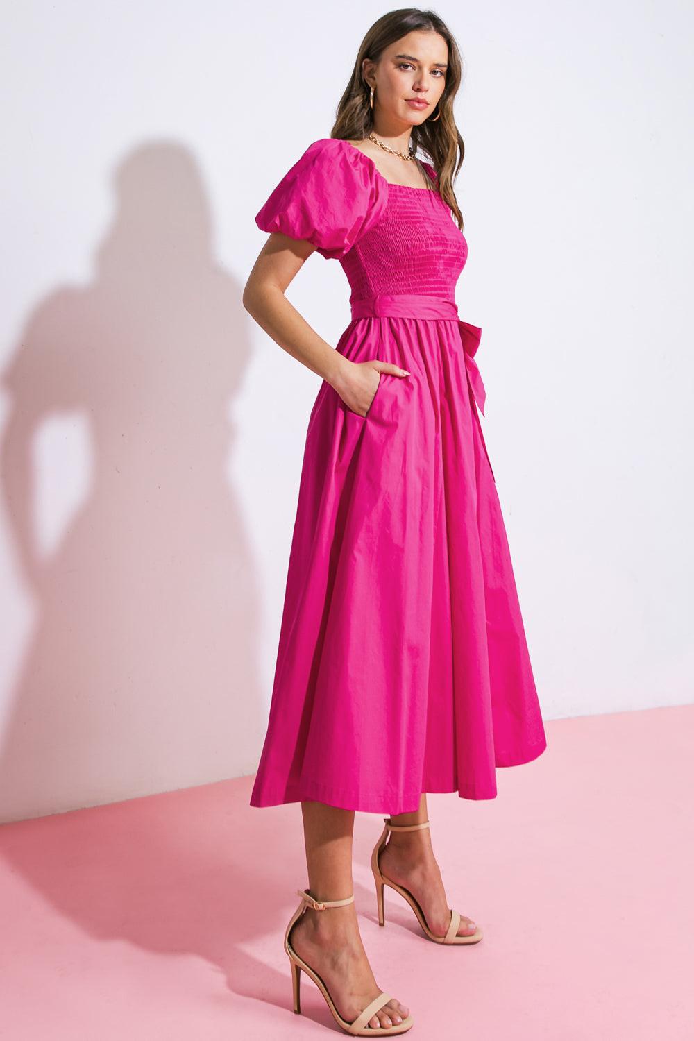 A PEACEFUL PLACE WOVEN MIDI DRESS Flying Tomato