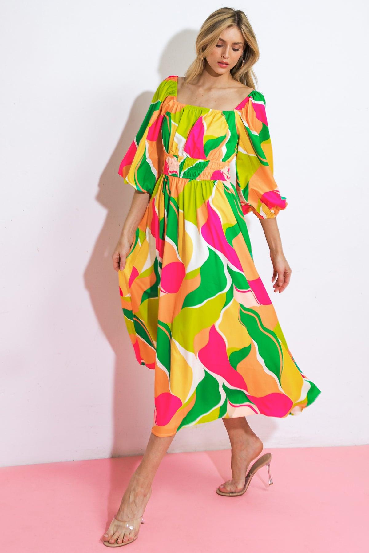 A SECOND THOUGHT WOVEN MIDI DRESS Flying Tomato
