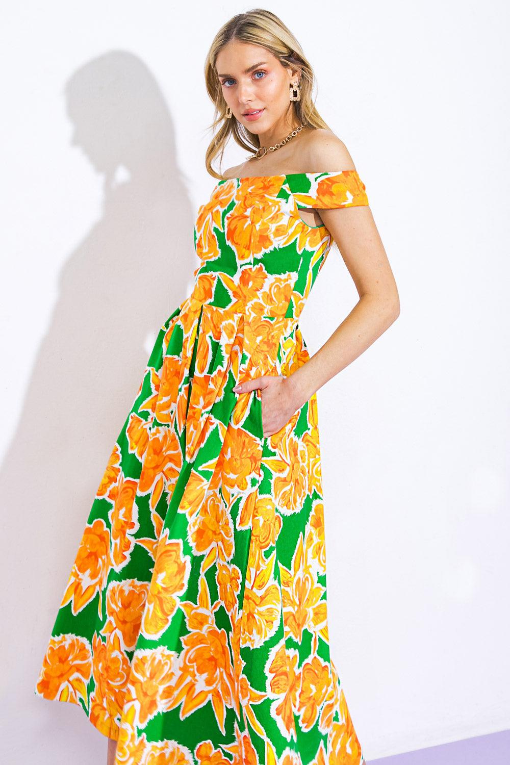 WHERE I WANT TO BE TWILL MIDI DRESS Flying Tomato