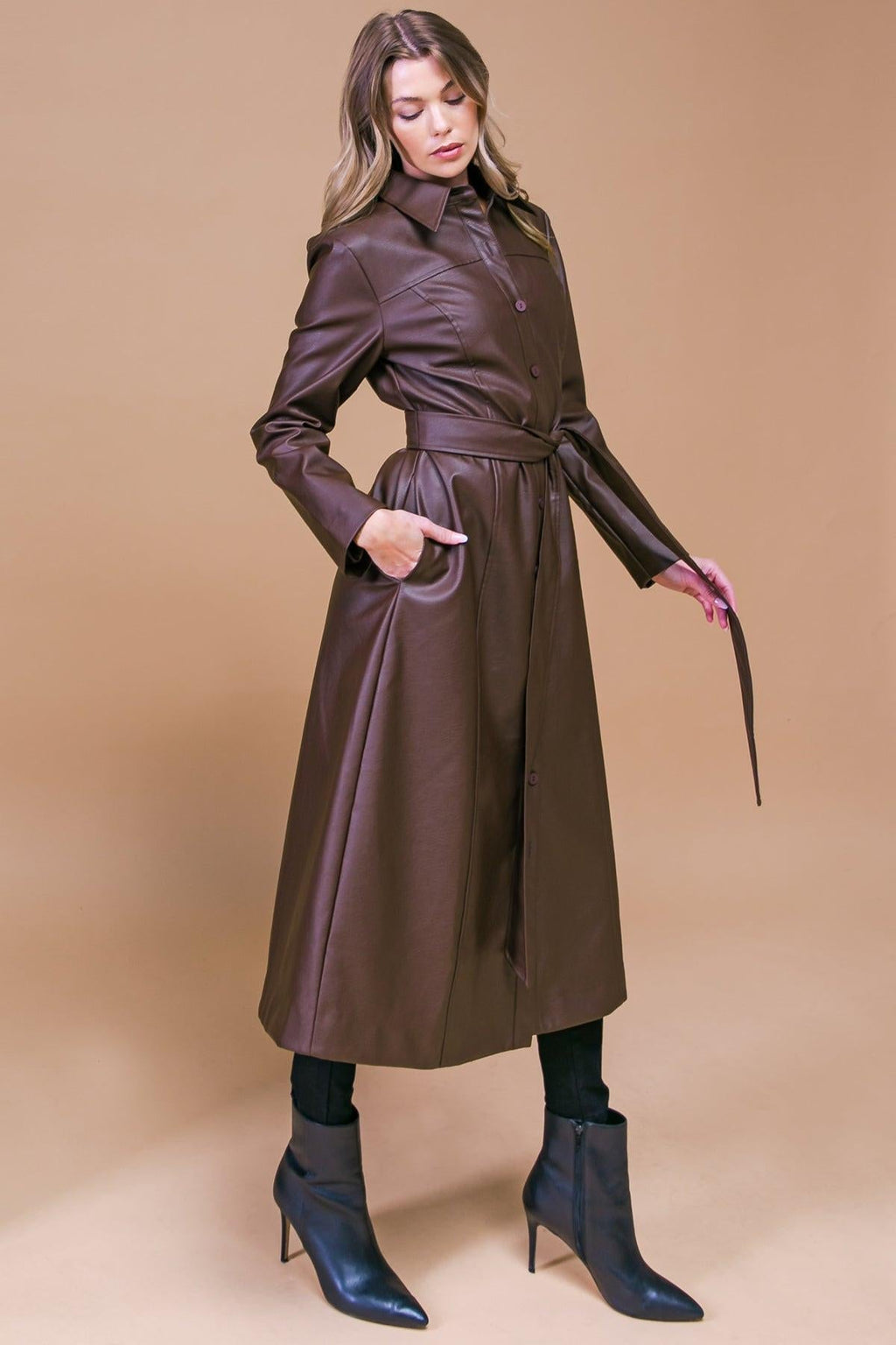 WHAT A WONDERFUL DAY LEATHER MIDI COAT Flying Tomato