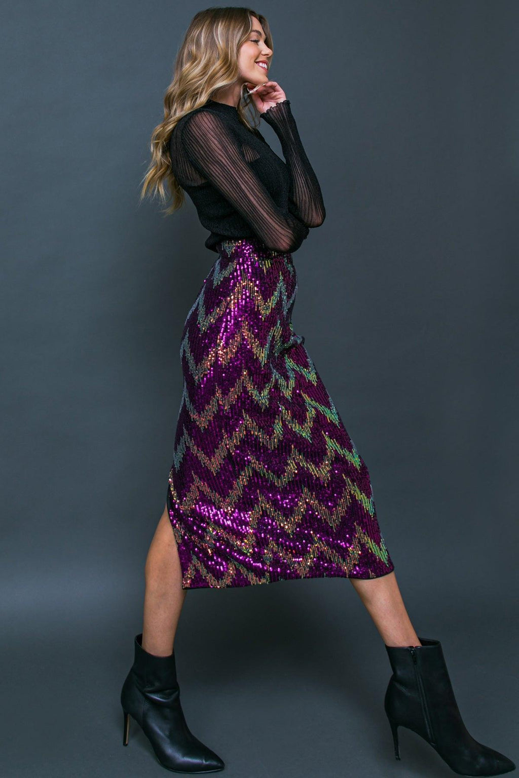 BE HAPPY FRIEND SEQUIN MIDI SKIRT Flying Tomato