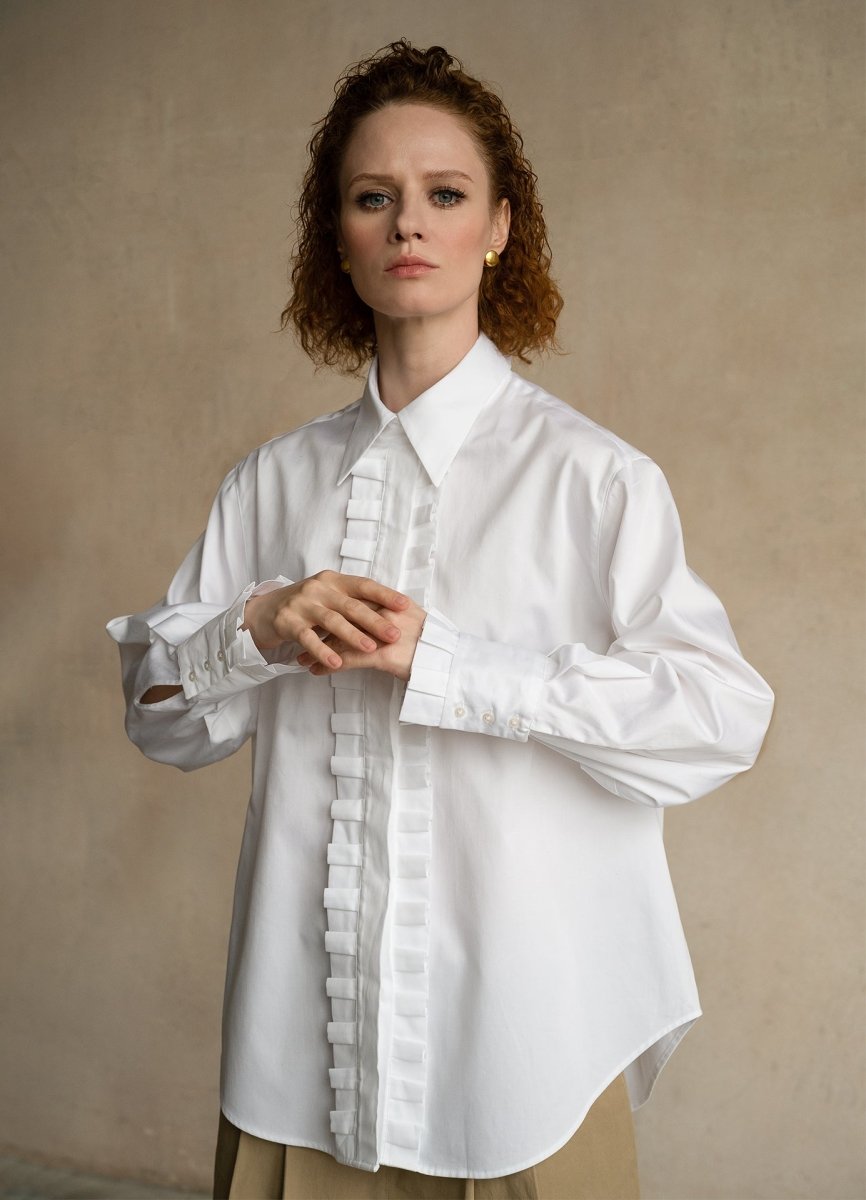 Settima Ruffled White Organic Cotton Shirt ETNA