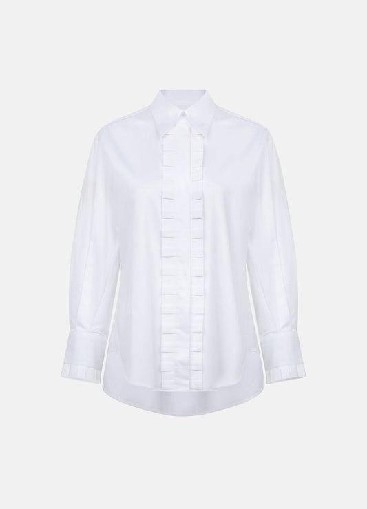Settima Ruffled White Organic Cotton Shirt
