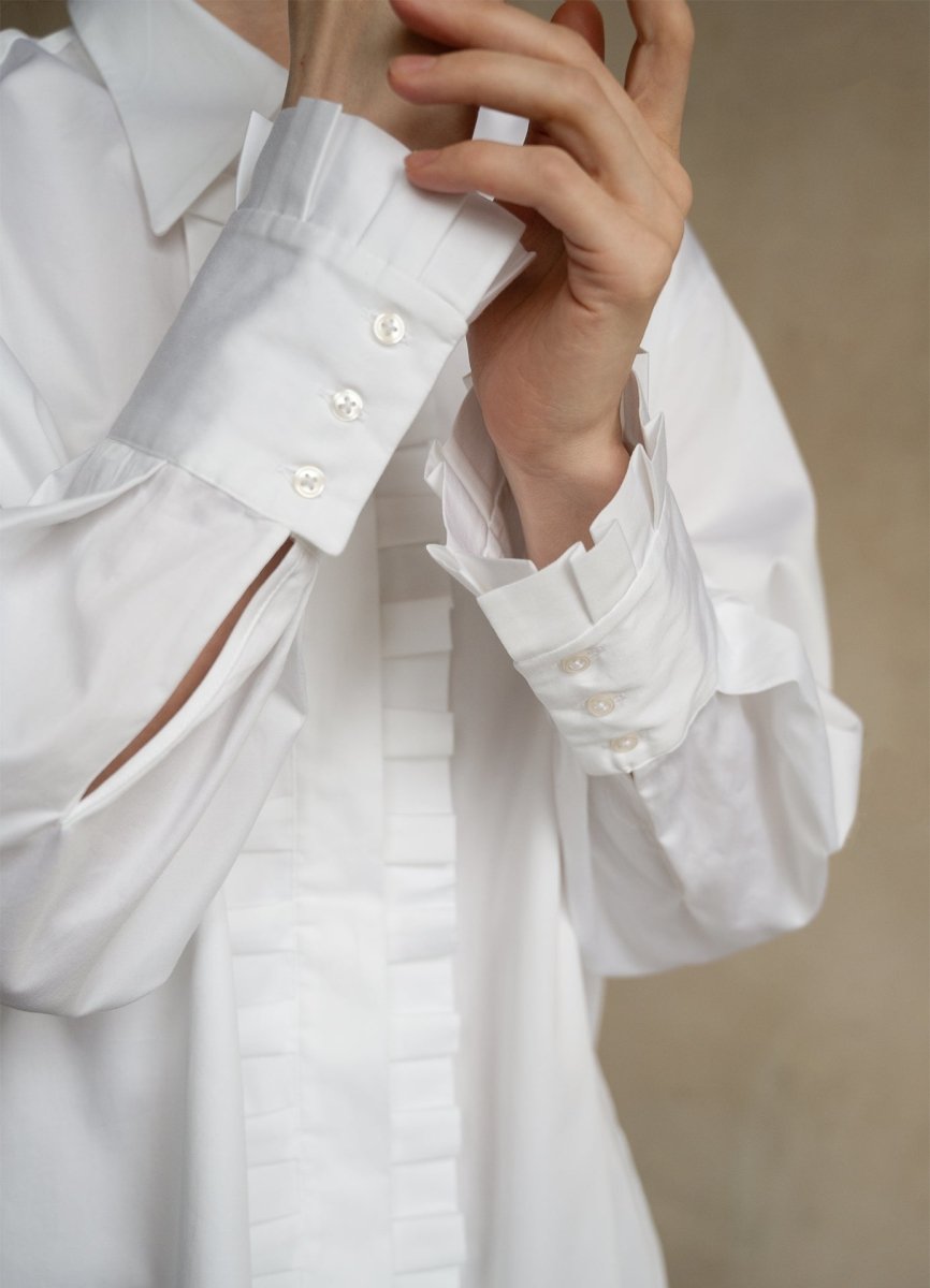Settima Ruffled White Organic Cotton Shirt
