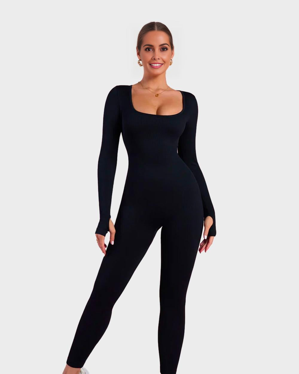 Long Sleeve Square Neck Full Body Shaper Jumpsuit SheCurve