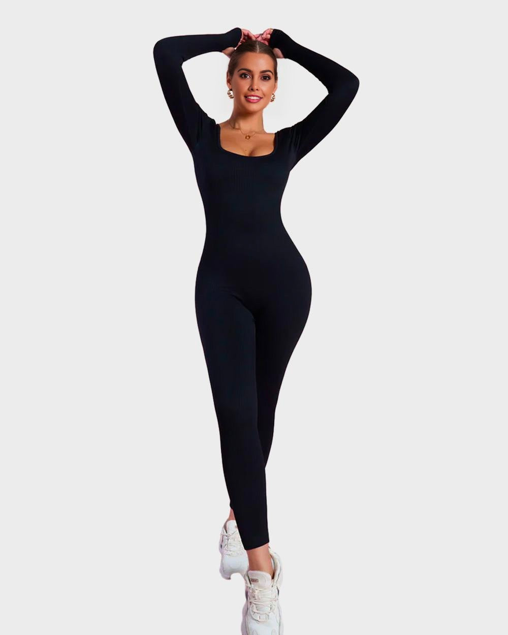 Long Sleeve Square Neck Full Body Shaper Jumpsuit SheCurve