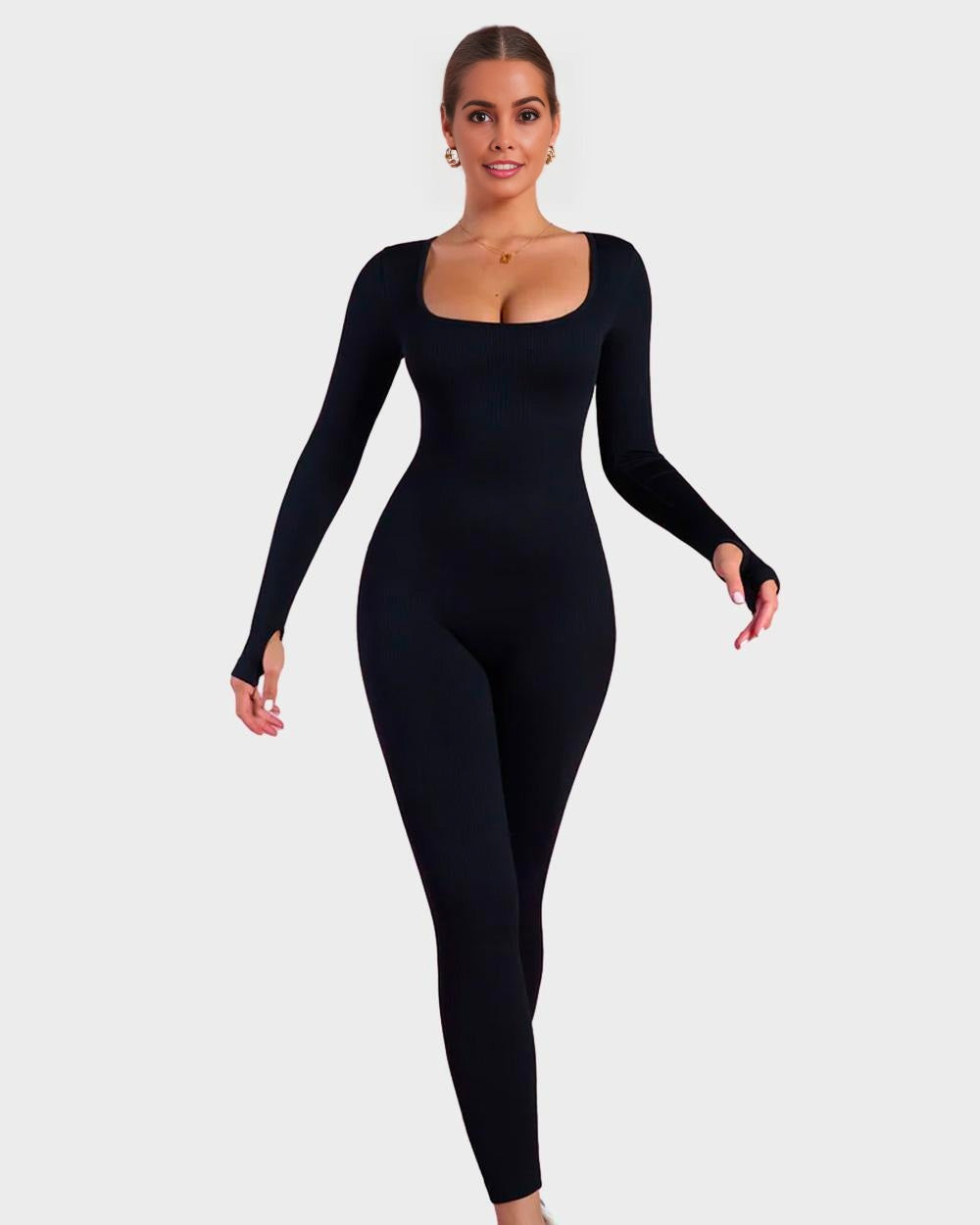 Long Sleeve Square Neck Full Body Shaper Jumpsuit SheCurve