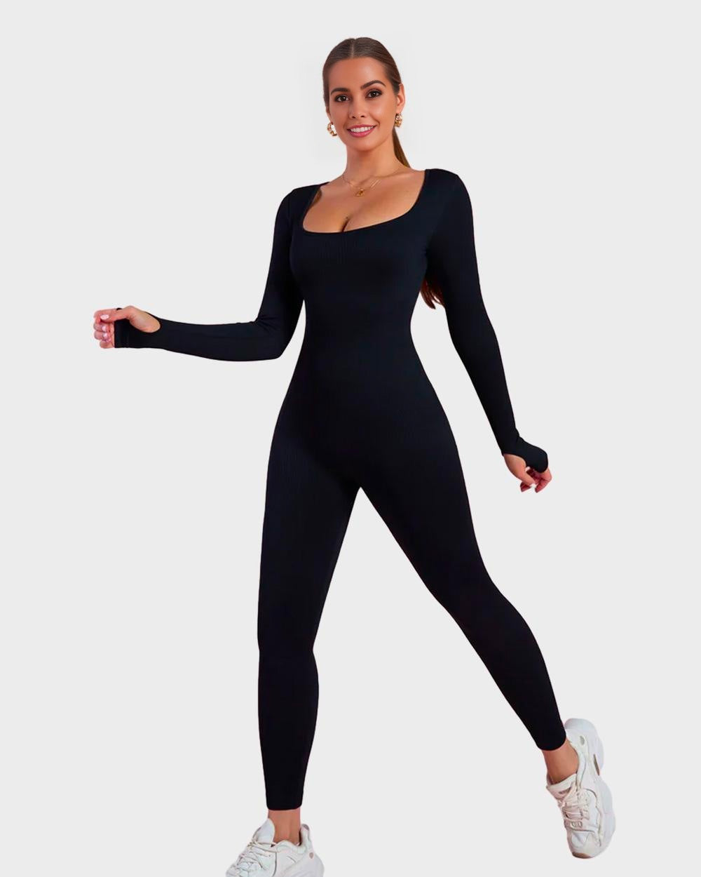 Long Sleeve Square Neck Full Body Shaper Jumpsuit SheCurve